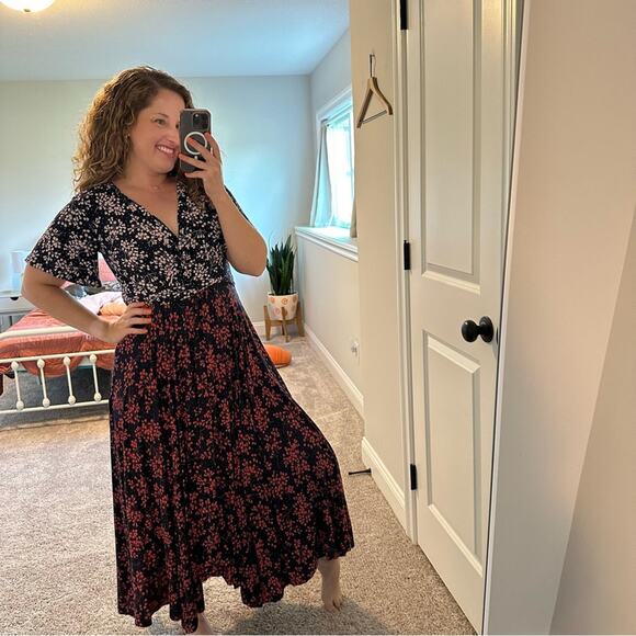 Boden Navy Blue Pink Red Floral Maxi Dress 8L - Picture 2 of 9